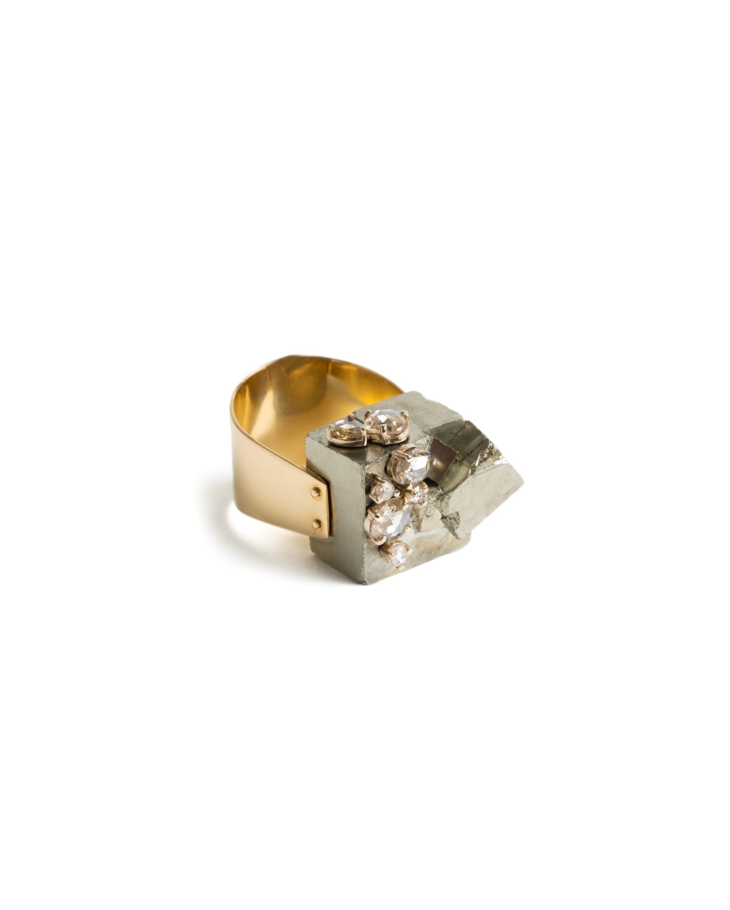 Anillo oro pirita y mosaico de 6 diamantes