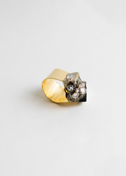 Anillo oro pirita y mosaico de 8 diamantes
