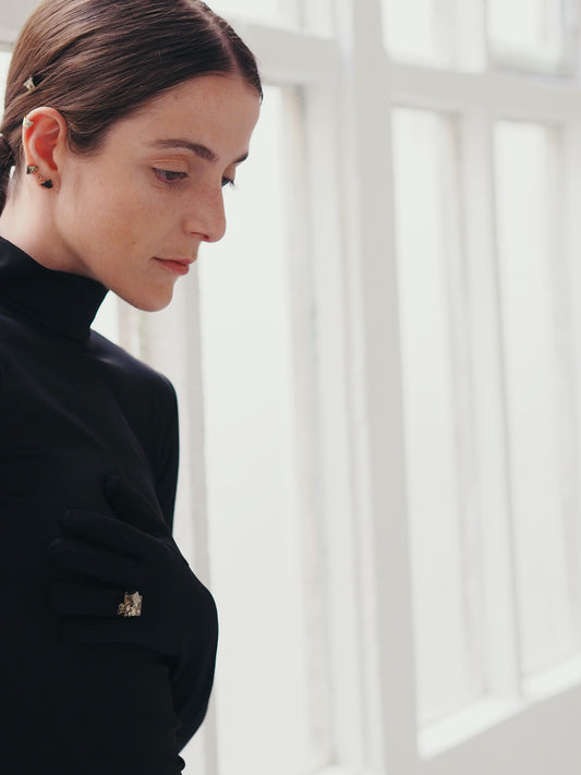 Anillo oro pirita y mosaico de 7 diamantes