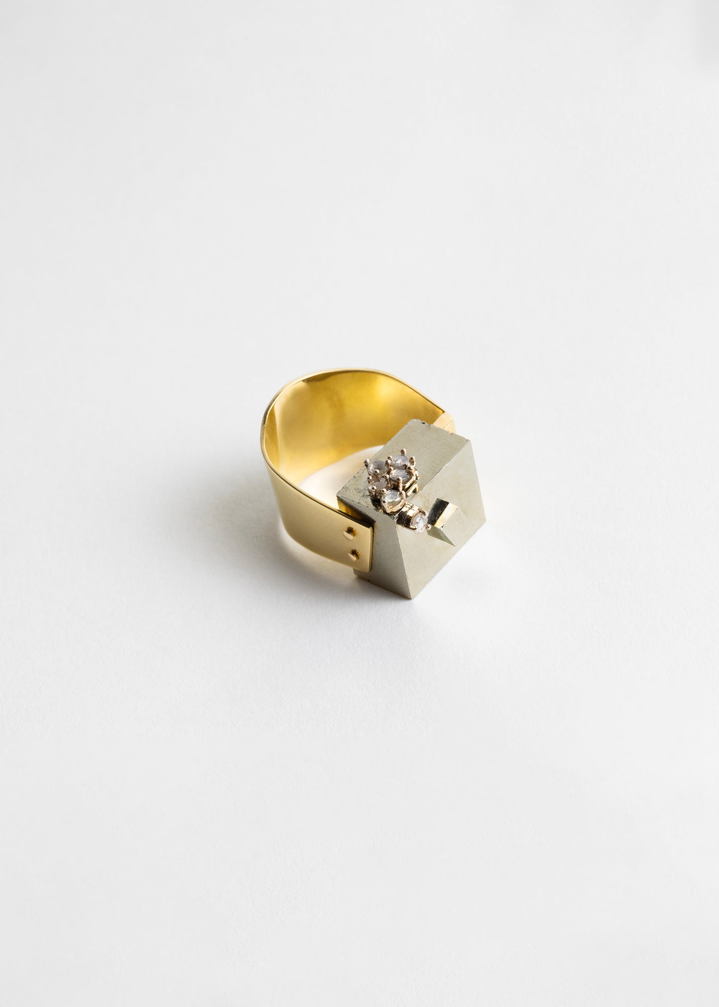 Pyrite, gold & 6 diamond cluster ring