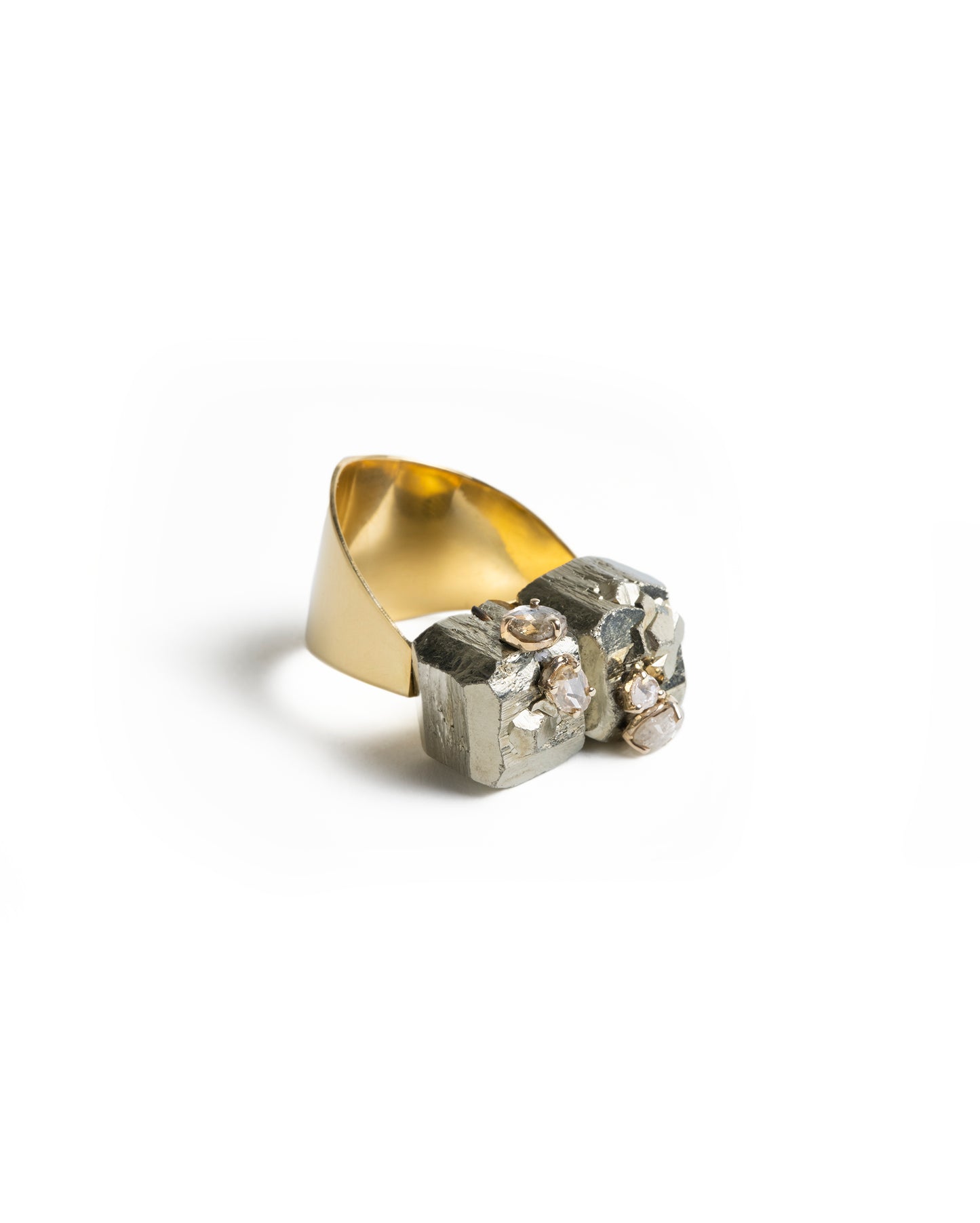 PYRITE AND DIAMONDS CLUSTER GOLD RING