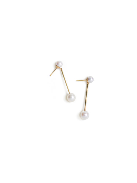 GOLD LINE EARRINGS WITH 2 PEARLS